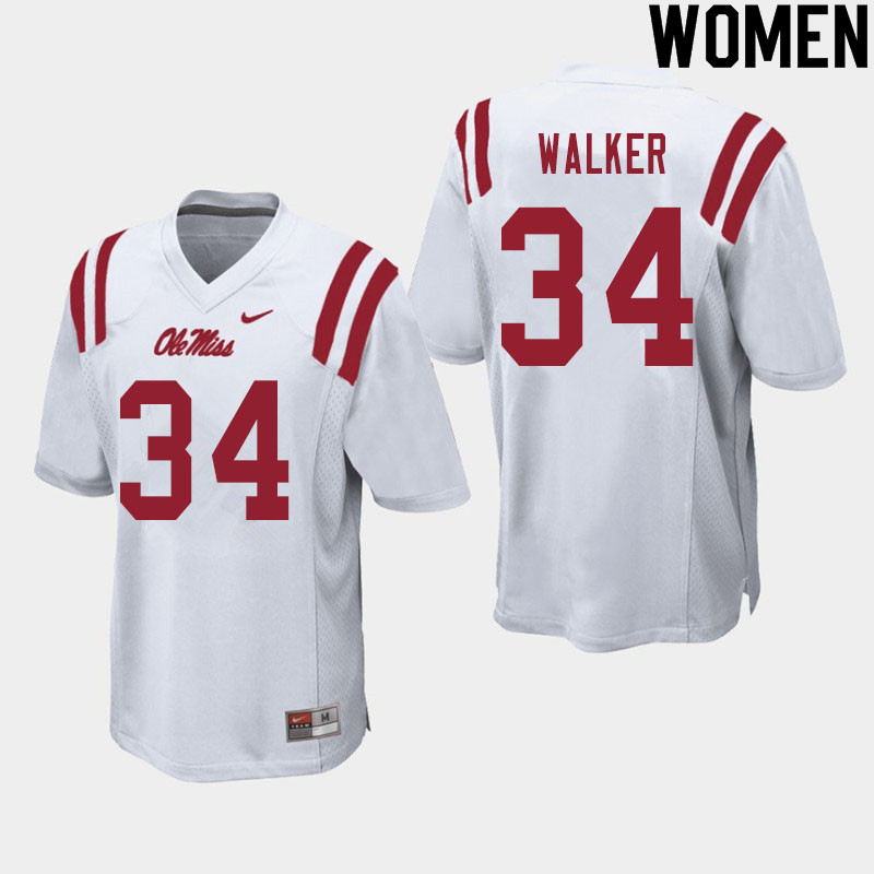 Women #34 Jakwaize Walker Ole Miss Rebels College Football Jerseys Sale-White